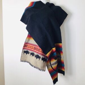 Pendleton Black Multi-Color Buffalo Border Wool Wrap
